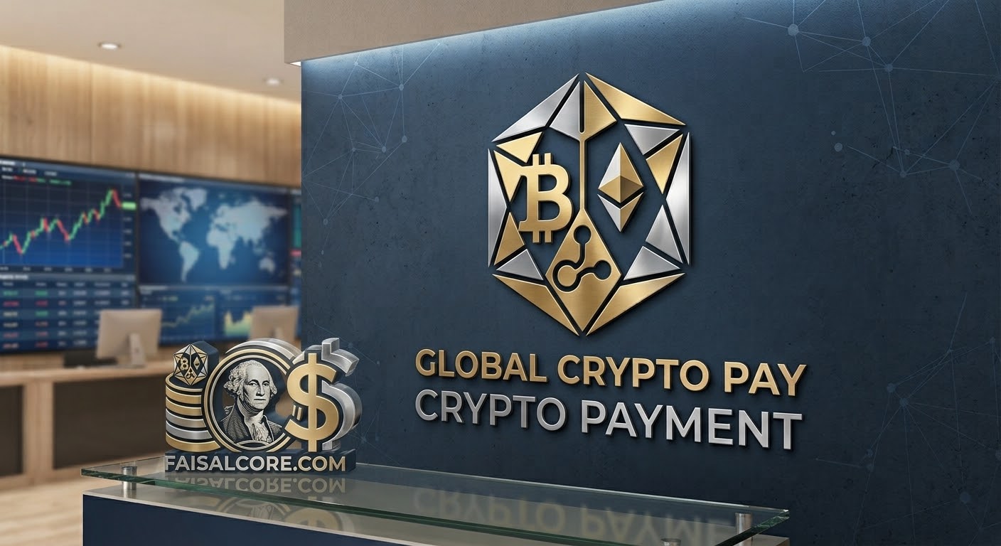 Global Crypto Pay - Faisalcore Crypto Payment office branding